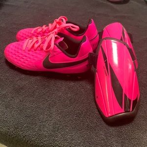 Nike Tiempo Soccer Cleats and Shin Guards.